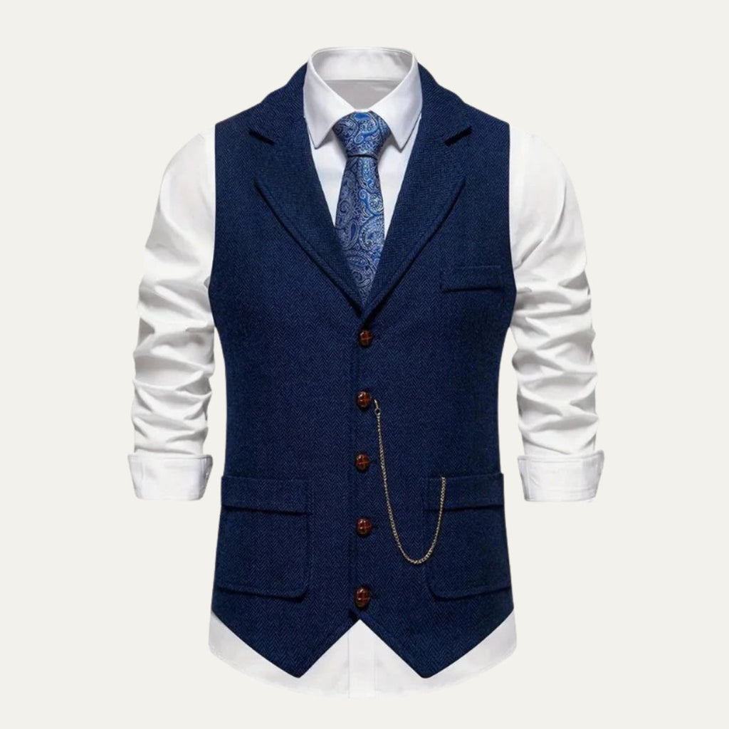 Nicolás | Chaleco de Tweed Hombre Espiga Solapa Entallado