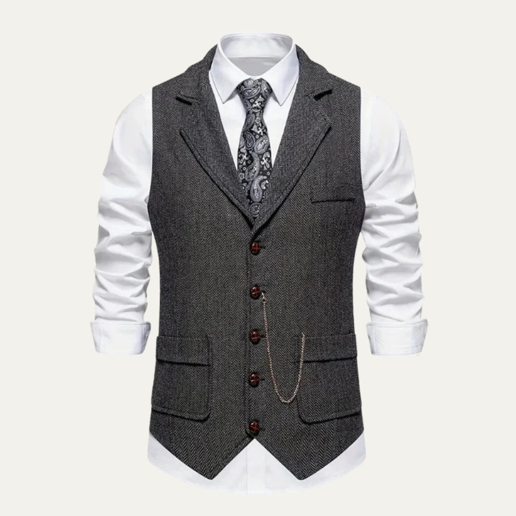 Nicolás | Chaleco de Tweed Hombre Espiga Solapa Entallado