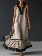 Vestido Maxi con Volantes y Bicolor | Sofia