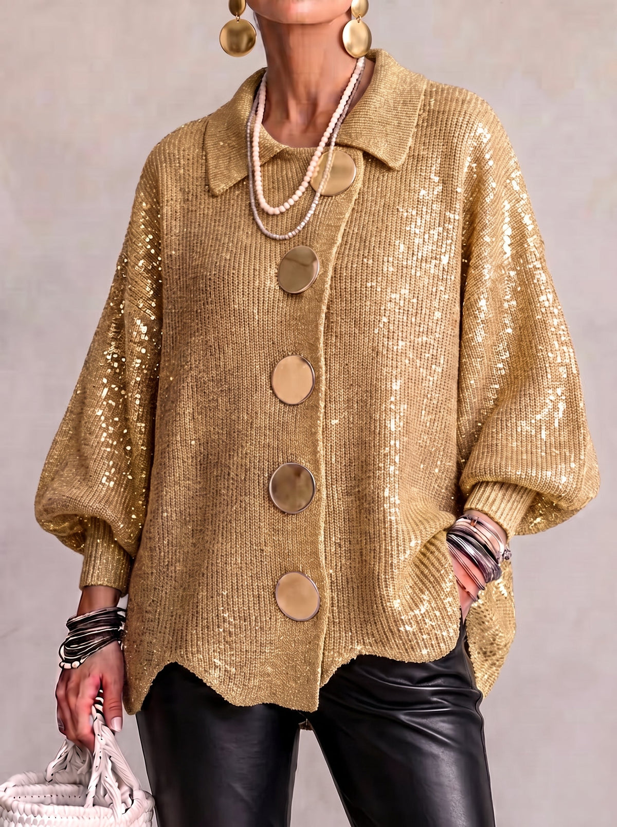 Cárdigan Oversize con Botones Metálicos Mujer | Isadora
