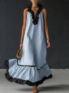 Vestido Maxi con Volantes y Bicolor | Sofia