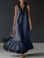 Vestido Maxi con Volantes y Bicolor | Sofia