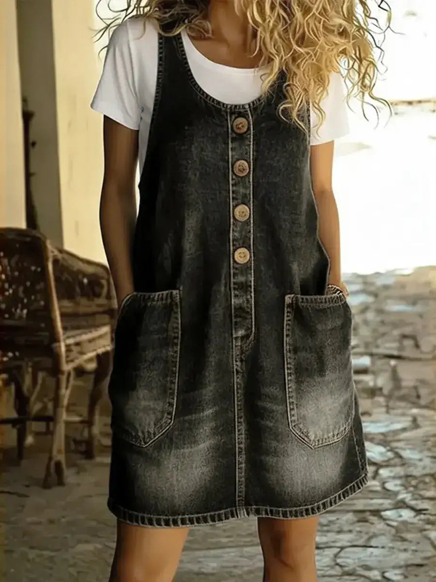 Vestido Mini Vaquero sin Mangas de Algodón | Abril