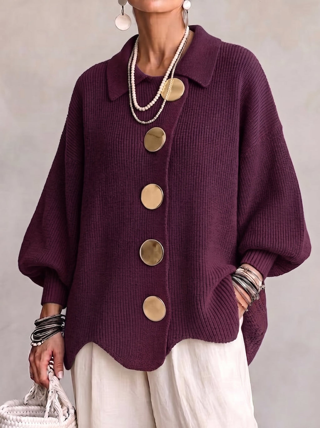 Cárdigan Oversize con Botones Metálicos Mujer | Isadora