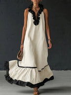 Vestido Maxi con Volantes y Bicolor | Sofia