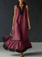 Vestido Maxi con Volantes y Bicolor | Sofia