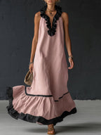 Vestido Maxi con Volantes y Bicolor | Sofia