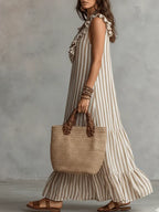 Vestido de Algodón con Rayas y Volantes en el Escote | Isa