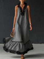 Vestido Maxi con Volantes y Bicolor | Sofia