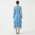 Vestido Midi Plisado con Volantes Mujer Cuello Alto | Paloma