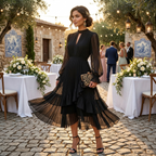 Vestido Midi Plisado con Volantes Mujer Cuello Alto | Paloma