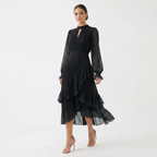 Vestido Midi Plisado con Volantes Mujer Cuello Alto | Paloma