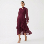 Vestido Midi Plisado con Volantes Mujer Cuello Alto | Paloma