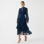 Vestido Midi Plisado con Volantes Mujer Cuello Alto | Paloma