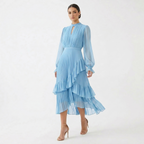Vestido Midi Plisado con Volantes Mujer Cuello Alto | Paloma