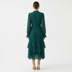 Vestido Midi Plisado con Volantes Mujer Cuello Alto | Paloma