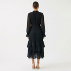 Vestido Midi Plisado con Volantes Mujer Cuello Alto | Paloma