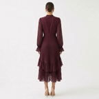 Vestido Midi Plisado con Volantes Mujer Cuello Alto | Paloma