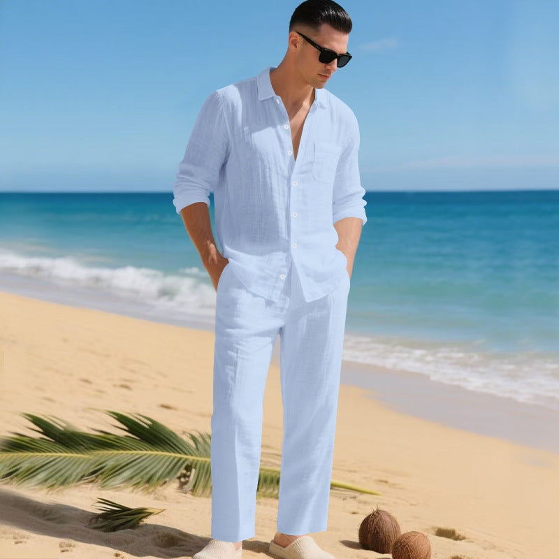 Conjunto de Lino Hombre Camisa Manga Larga y Pantalón | Paul