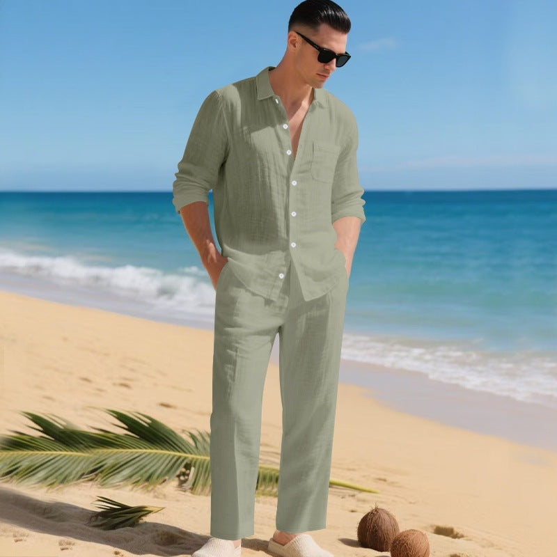Conjunto de Lino Hombre Camisa Manga Larga y Pantalón | Paul