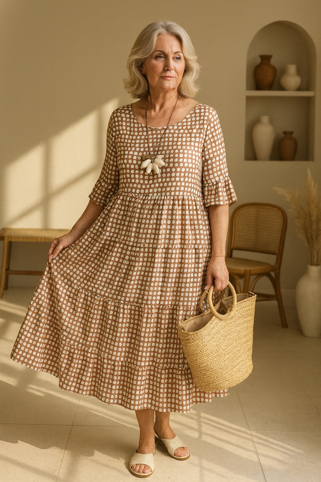 Vestido Midi de Verano de Lunares con Volantes Mujer | Pilar
