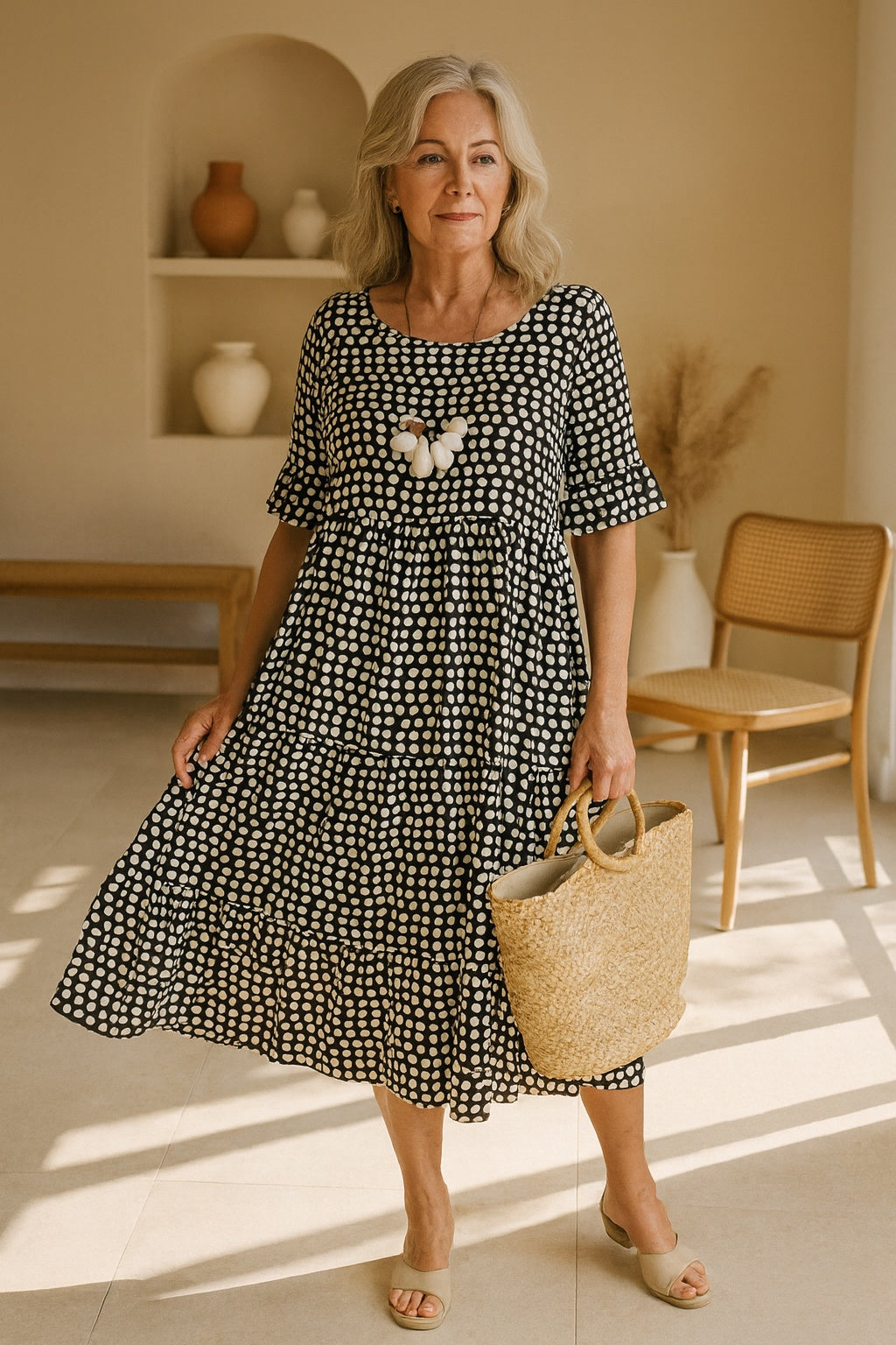 Vestido Midi de Verano de Lunares con Volantes Mujer | Pilar