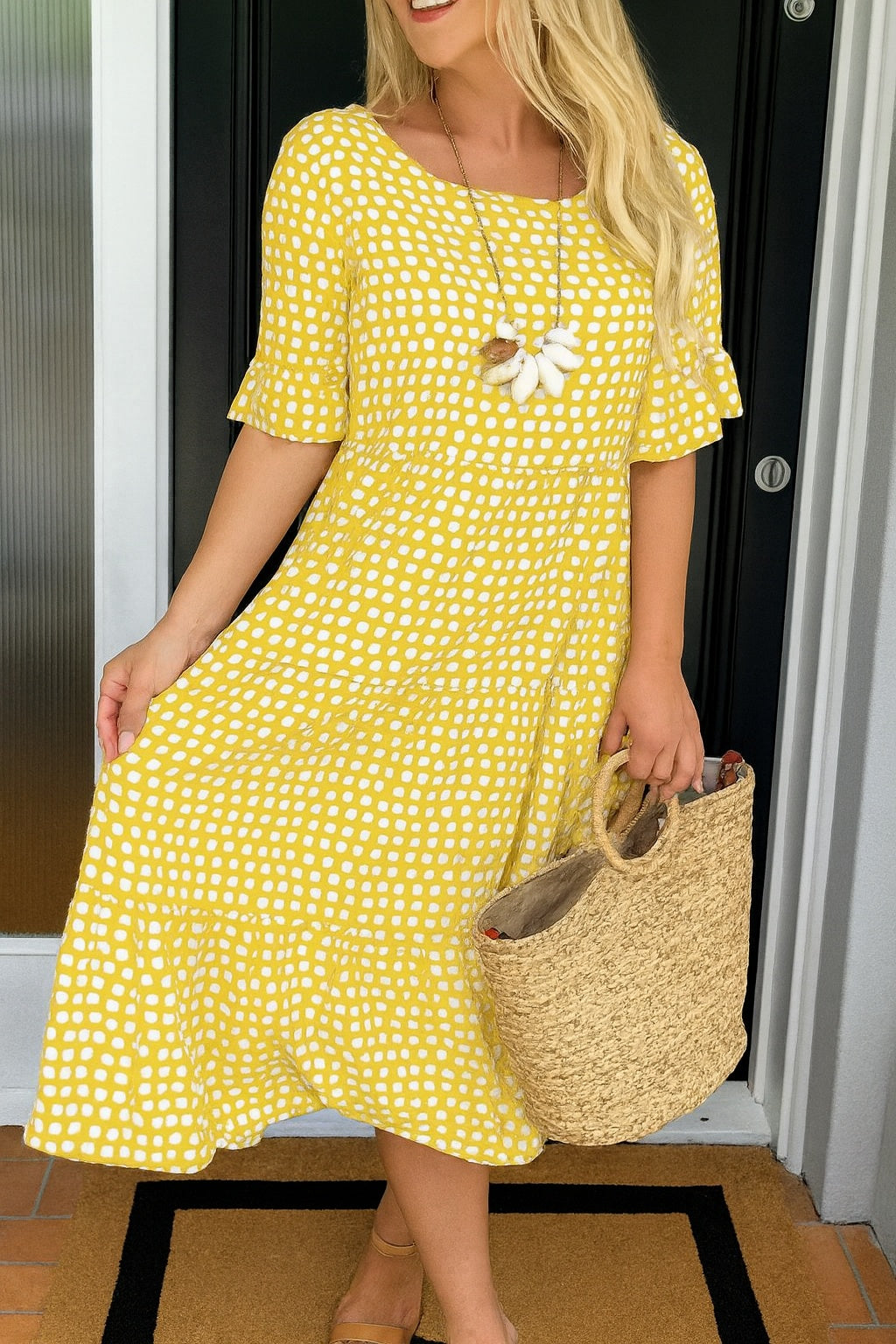 Vestido Midi de Verano de Lunares con Volantes Mujer | Pilar