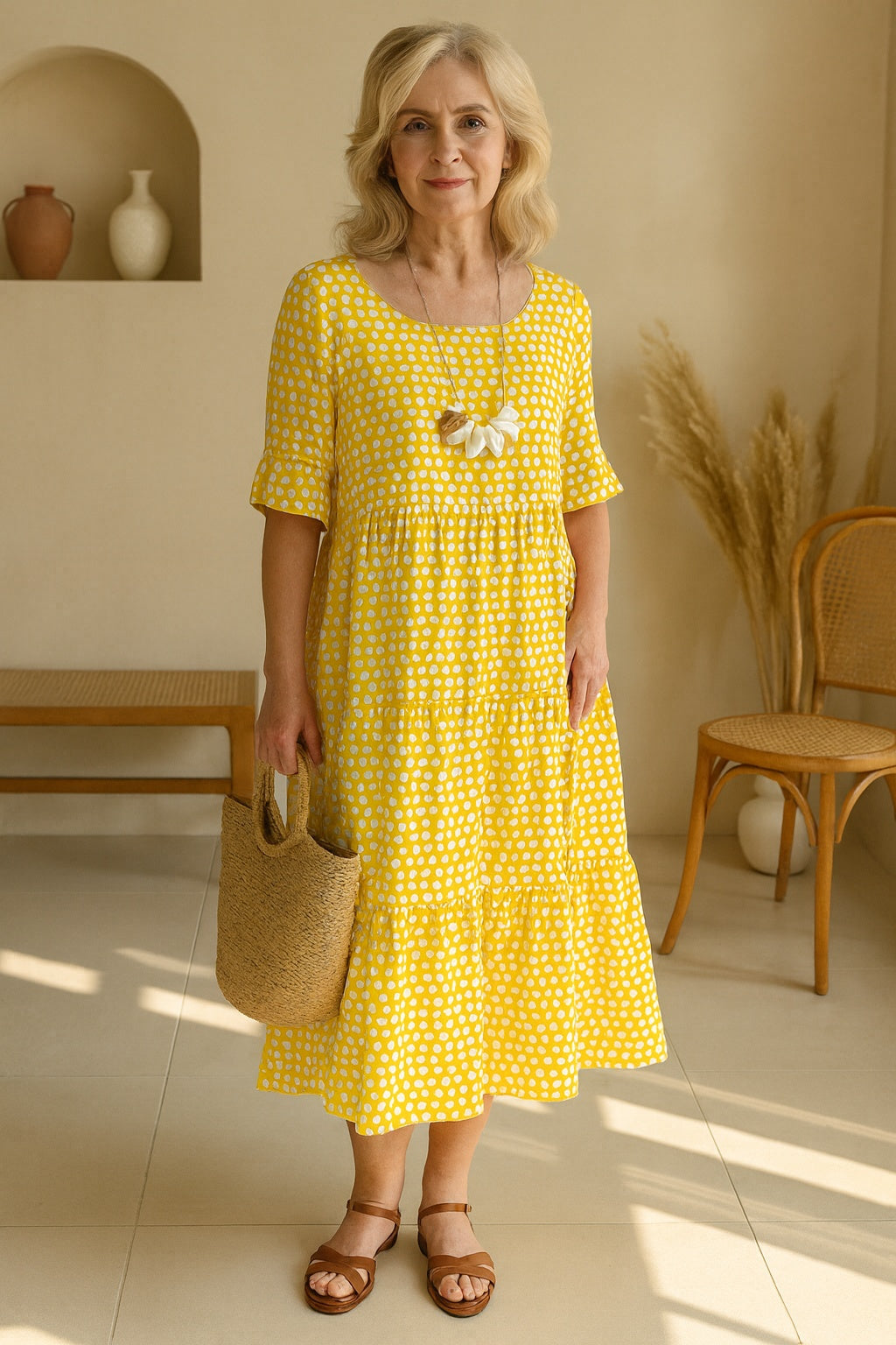 Vestido Midi de Verano de Lunares con Volantes Mujer | Pilar
