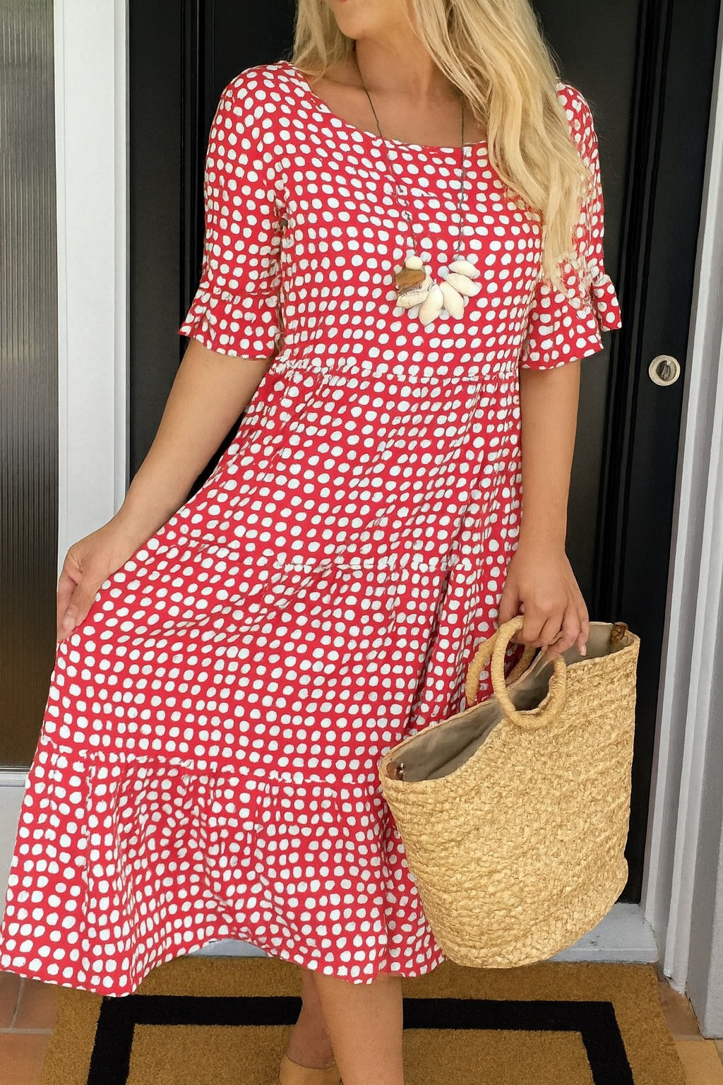 Vestido Midi de Verano de Lunares con Volantes Mujer | Pilar