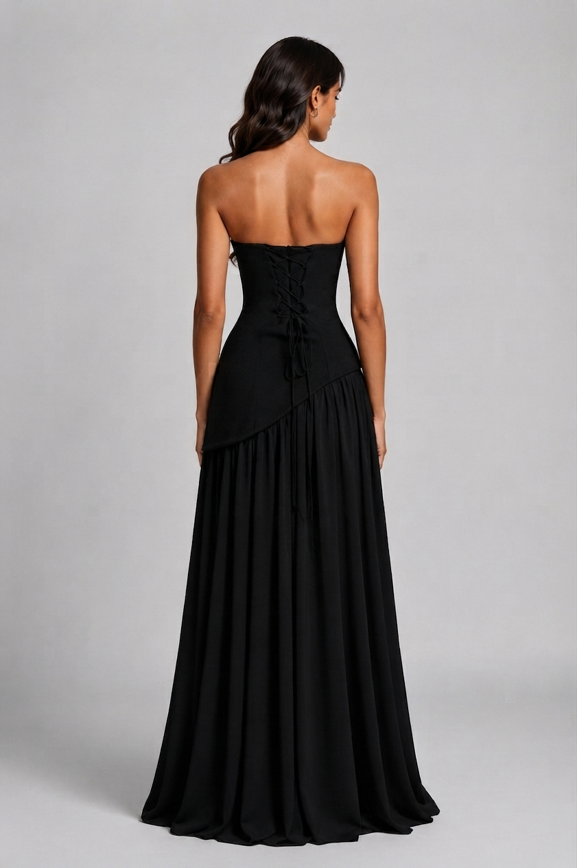Vestido Largo de Noche Drapeado Mujer Corsé Abertura Lateral | Raquel