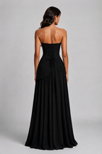 Vestido Largo de Noche Drapeado Mujer Corsé Abertura Lateral | Raquel