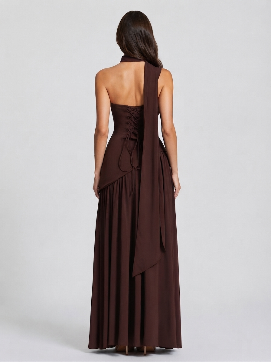 Vestido Largo de Noche Drapeado Mujer Corsé Abertura Lateral | Raquel