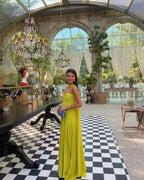 Vestido Largo Plisado Amarillo de Invitada | Amaia