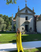 Vestido Largo Plisado Amarillo de Invitada | Amaia