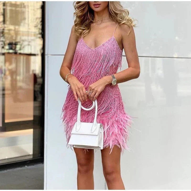 Estiloso vestido de fiesta con brillo de verano sin mangas | Midi