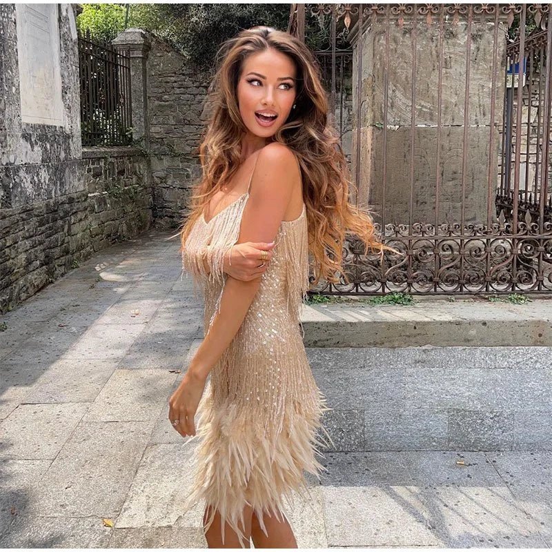 Estiloso vestido de fiesta con brillo de verano sin mangas | Midi