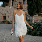 Estiloso vestido de fiesta con brillo de verano sin mangas | Midi