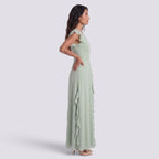 Vestido Largo Fiesta Mujer Escote en V Plisado con Abertura | Elegante