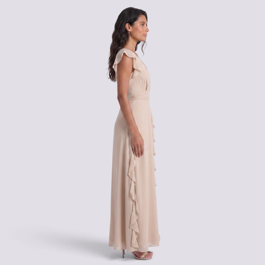Vestido Largo Fiesta Mujer Escote en V Plisado con Abertura | Elegante