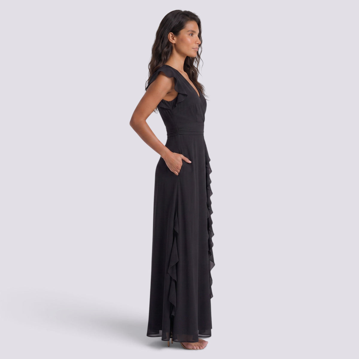 Vestido Largo Fiesta Mujer Escote en V Plisado con Abertura | Elegante
