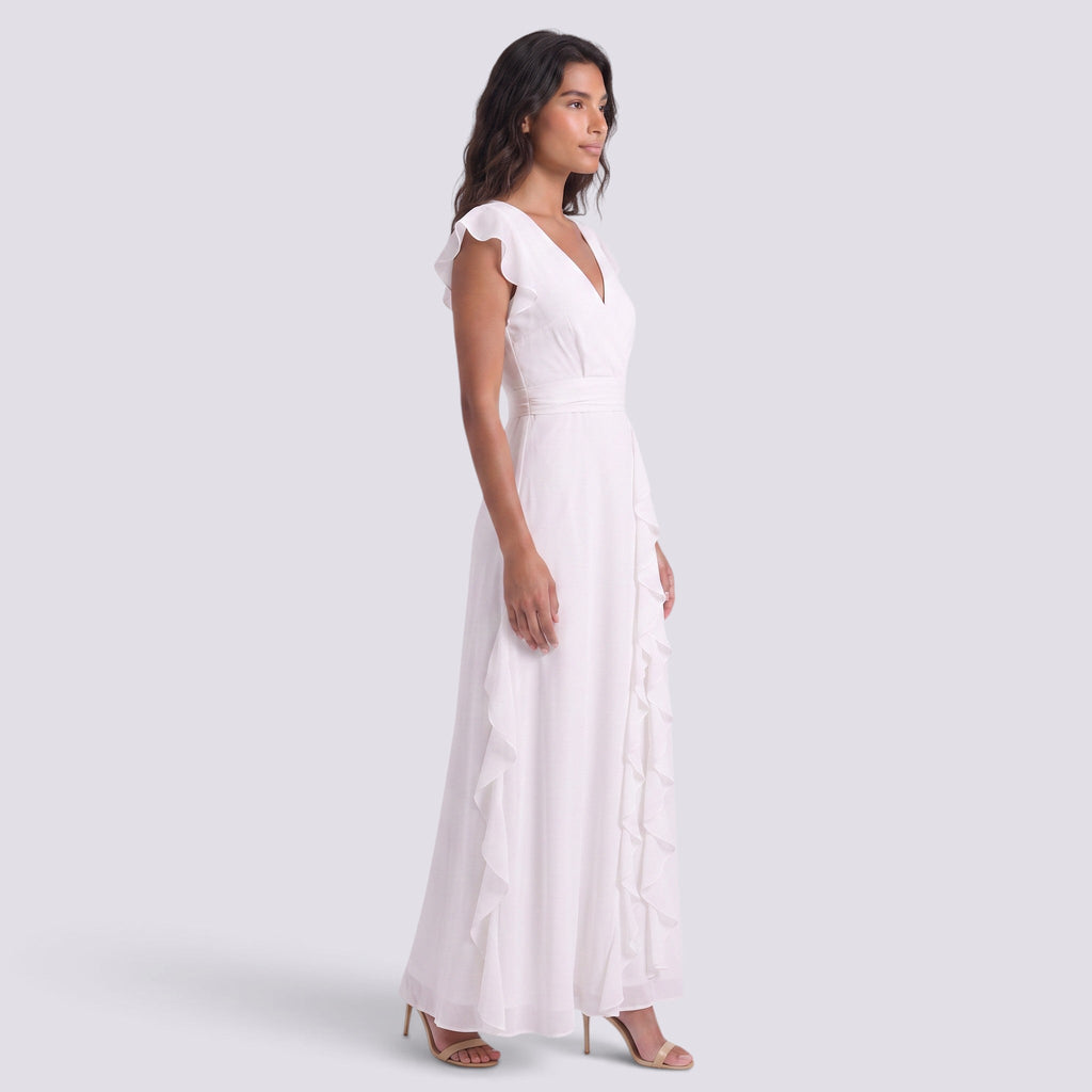 Vestido Largo Fiesta Mujer Escote en V Plisado con Abertura | Elegante