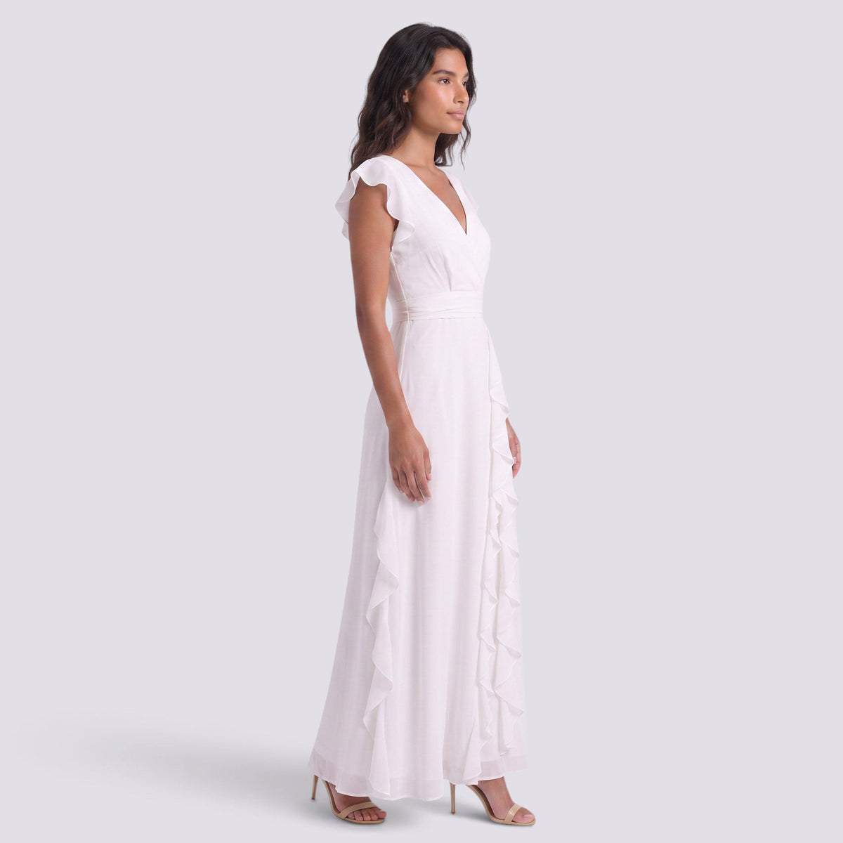 Vestido Largo Fiesta Mujer Escote en V Plisado con Abertura | Elegante