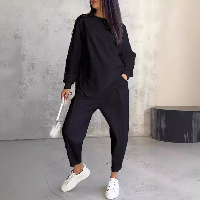 Conjunto de sudadera de manga larga con bajo irregular y pantalones para mujer | Urban