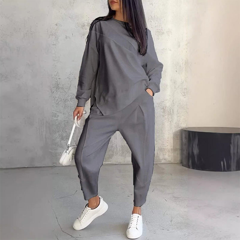 Conjunto de sudadera de manga larga con bajo irregular y pantalones para mujer | Urban