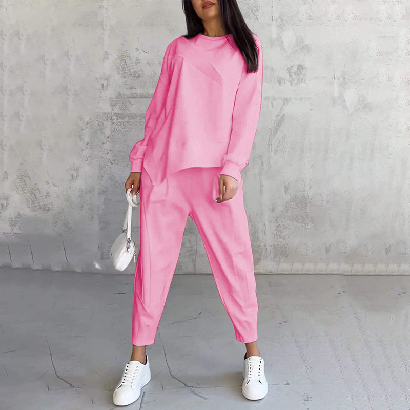 Conjunto de sudadera de manga larga con bajo irregular y pantalones para mujer | Urban