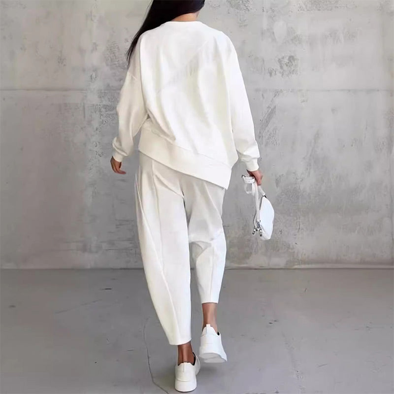Conjunto de sudadera de manga larga con bajo irregular y pantalones para mujer | Urban