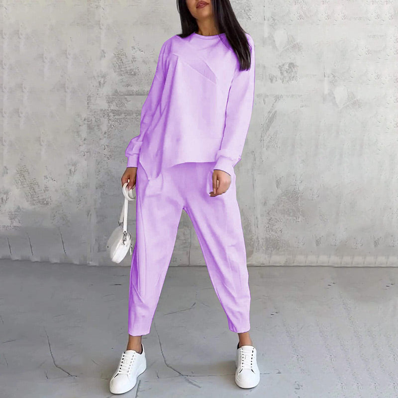 Conjunto de sudadera de manga larga con bajo irregular y pantalones para mujer | Urban