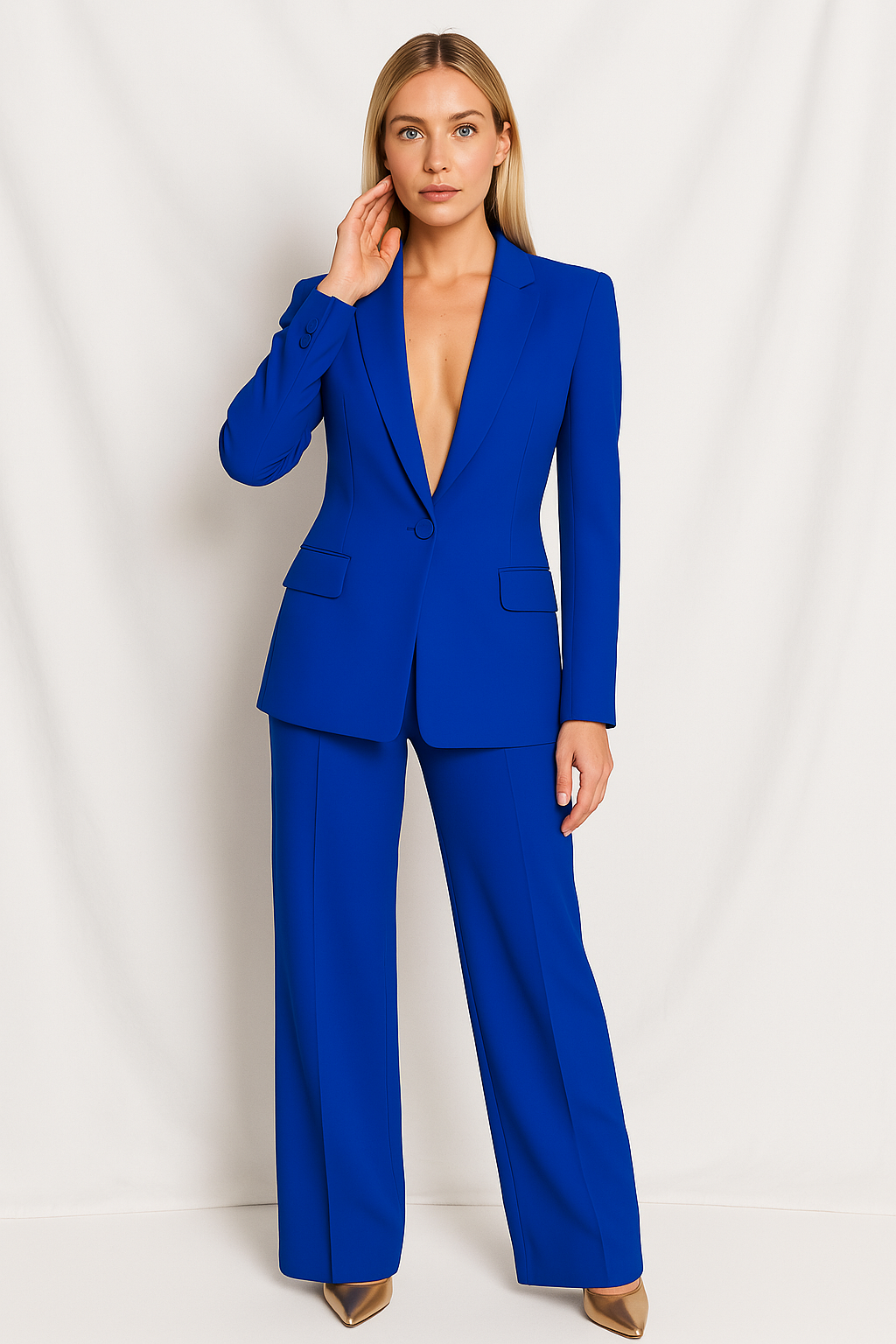 Traje de Mujer de Dos Piezas con Blazer Escote en V y Pantalón Ancho | Julia