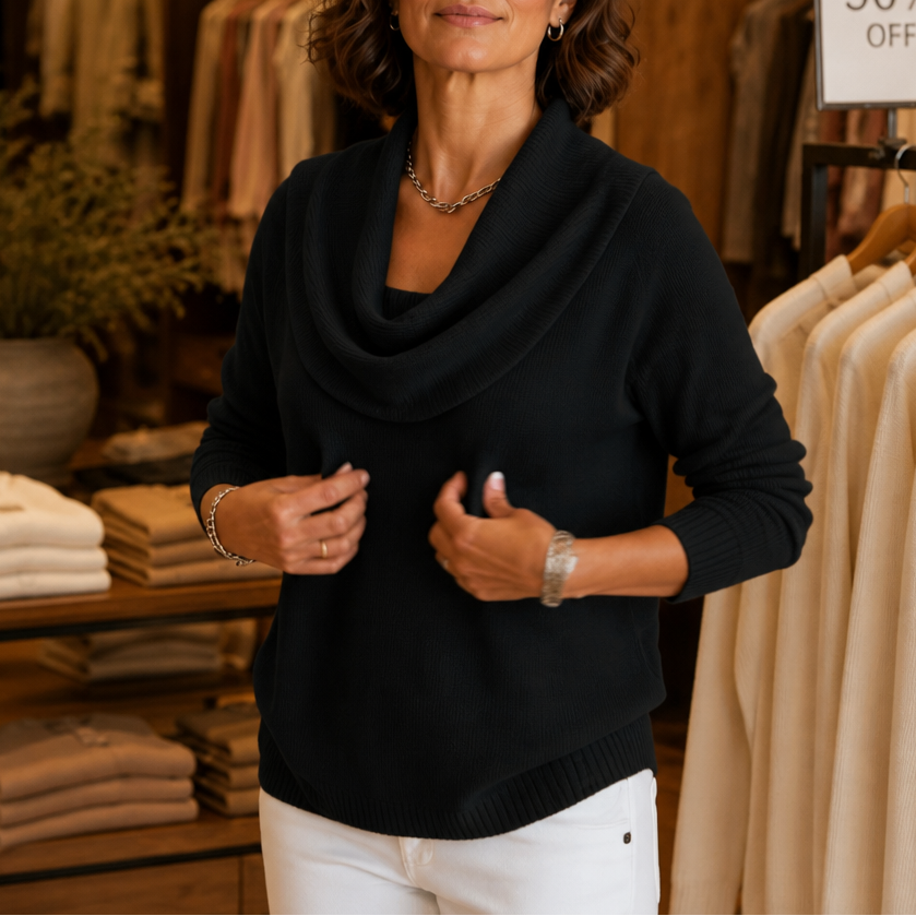 Jersey Drapeado con Cuello Chimenea | Agueda