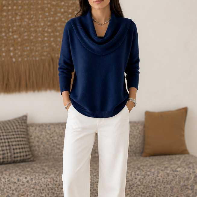 Jersey Drapeado con Cuello Chimenea | Agueda